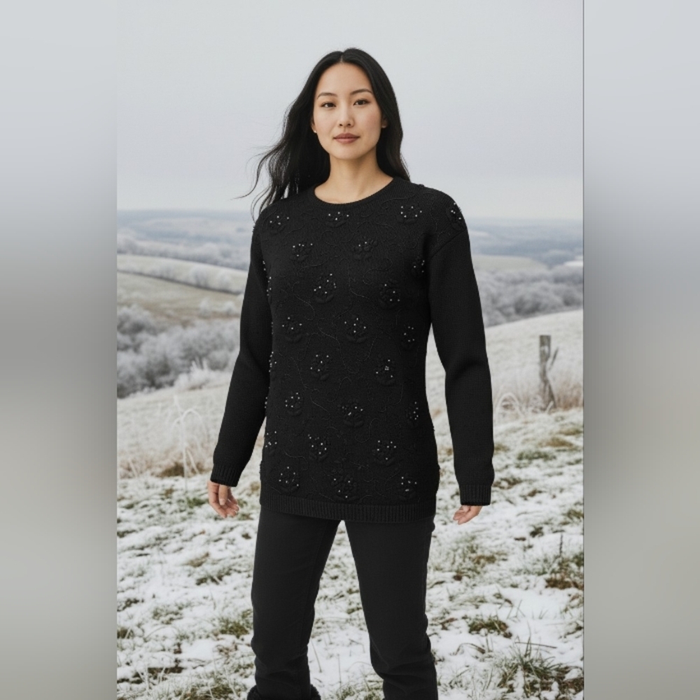 Kathy Lee BlackLong sleeve  Beaded Sweater
